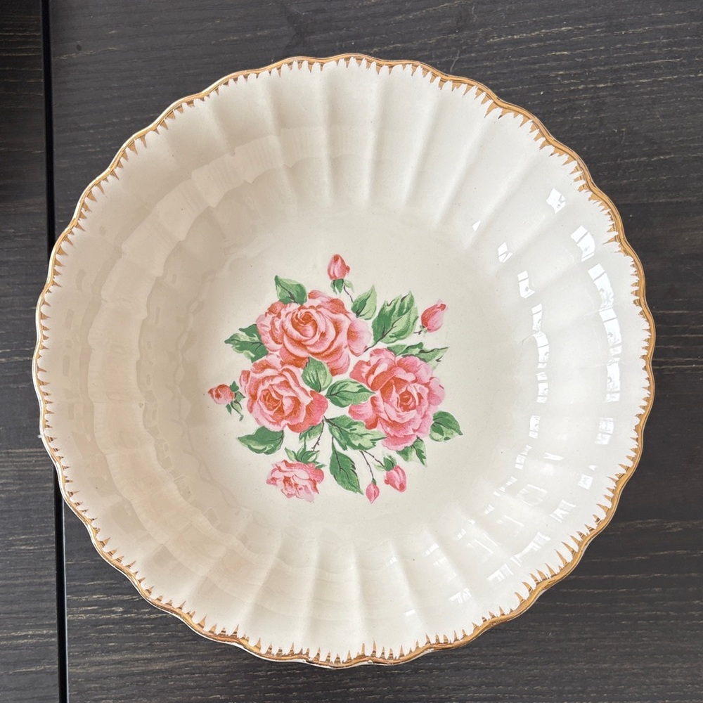 Kraftex Vintage Rose Ceramic Dinner Bowl